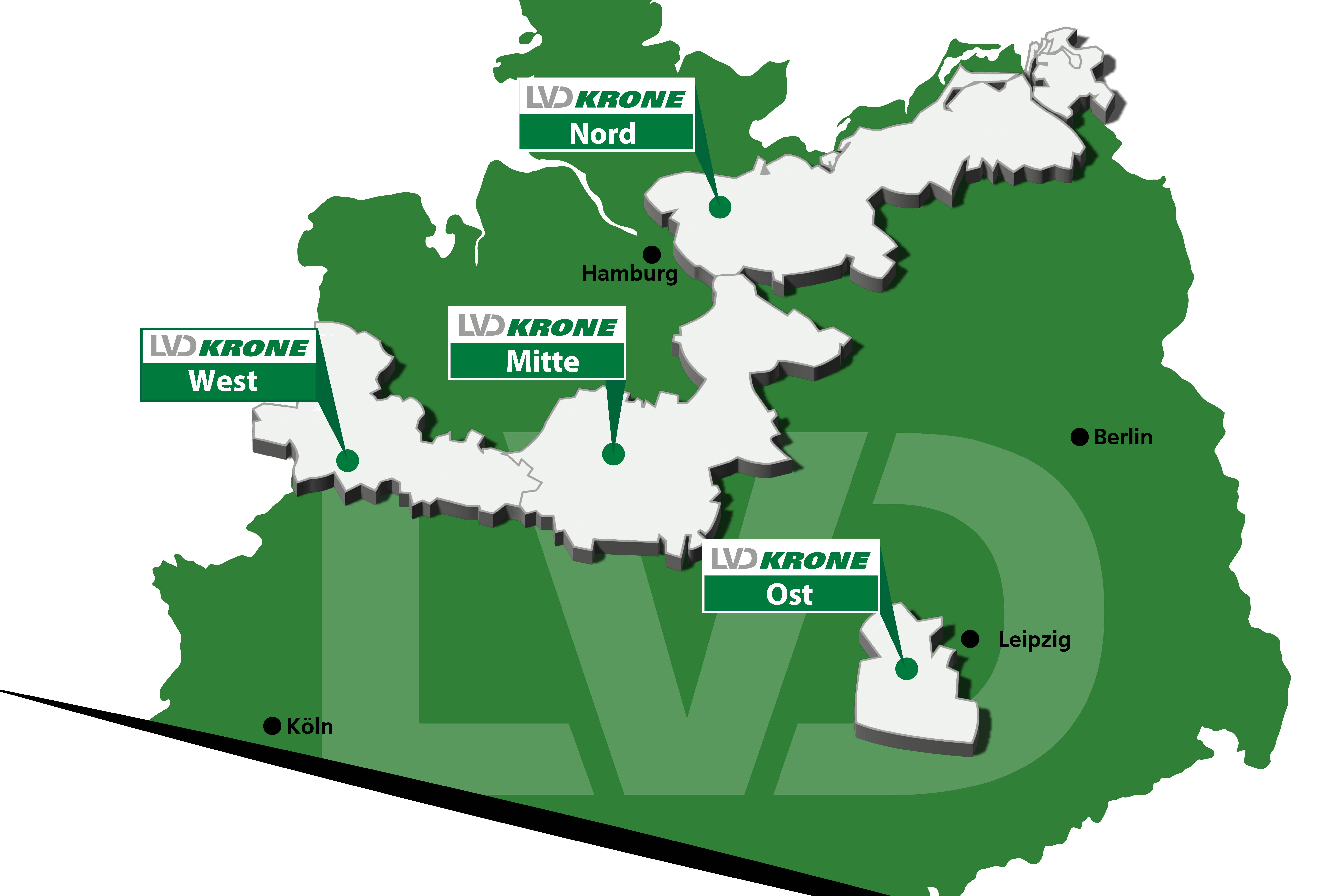 Gebietskarte der Vertriebsregionen des LVD Krone